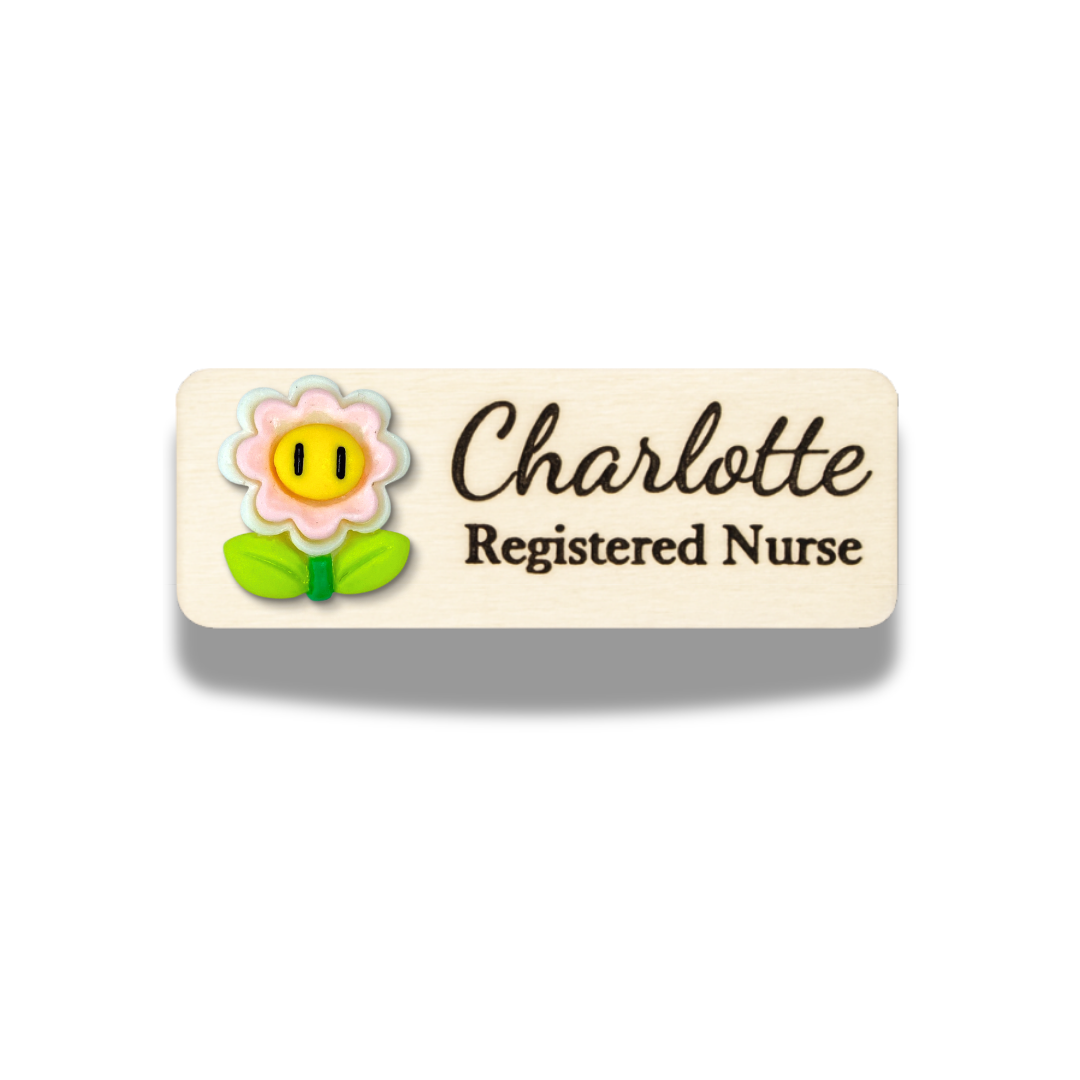 3D Green Flower Floral Personalized Name Tag