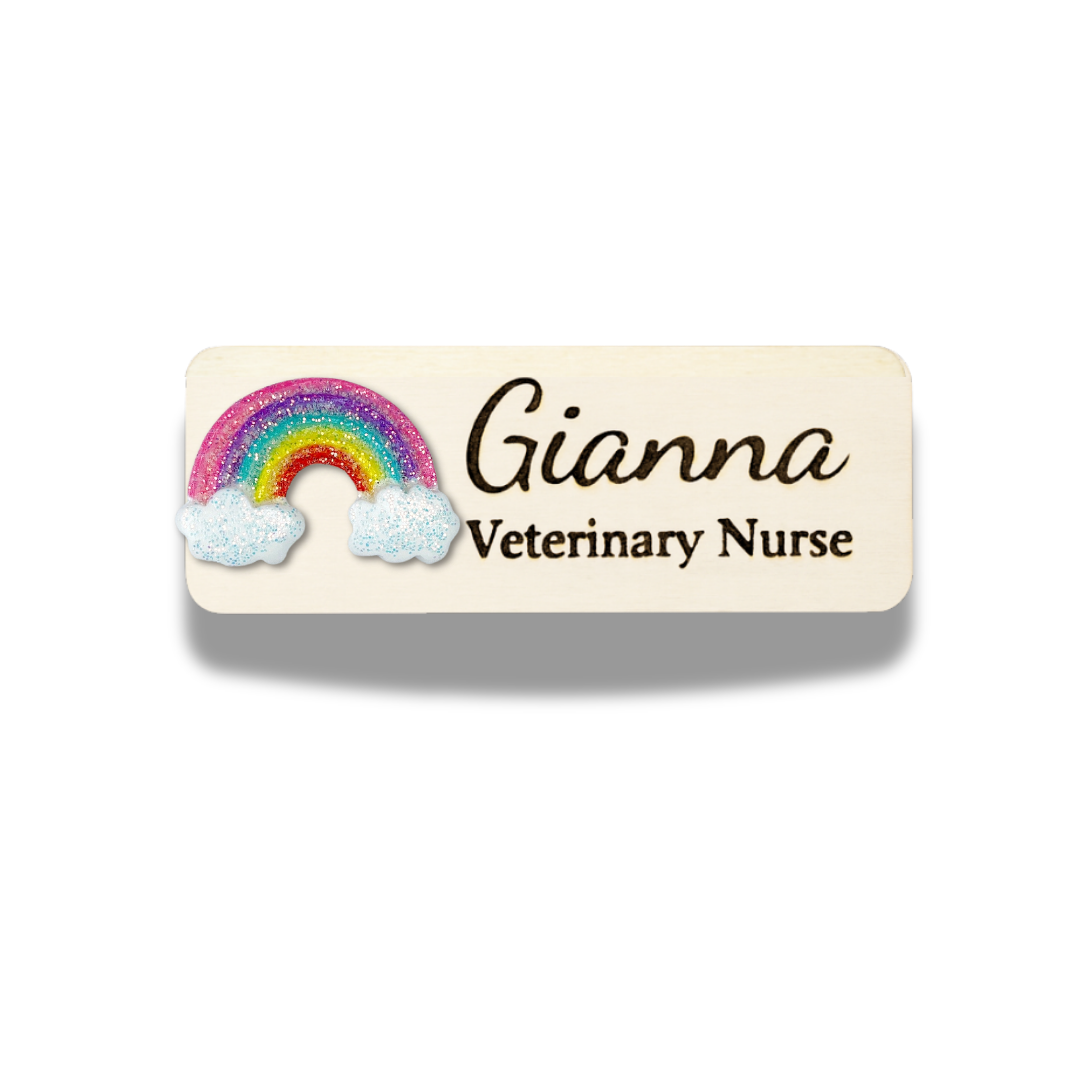 3D Glitter Classic Rainbow Personalized Name Tag