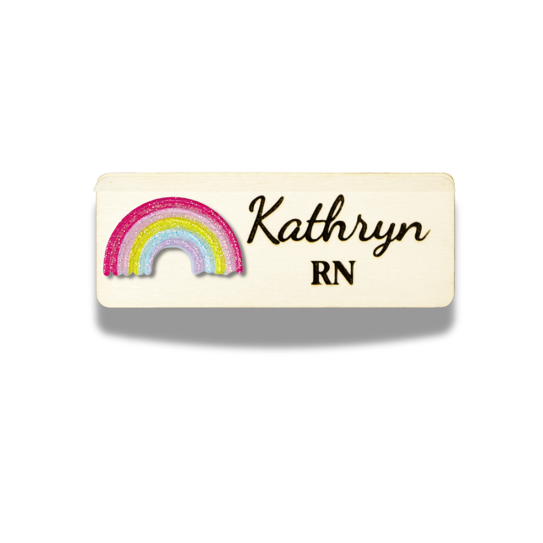 3D Glitter Classic Rainbow Personalized Name Tag