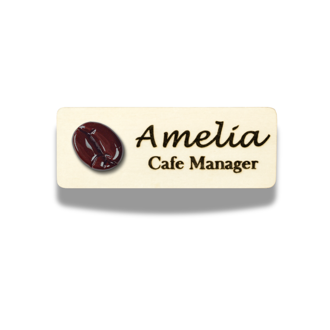 3D Coffe Bean Cafe Theme Personalised Name Tag
