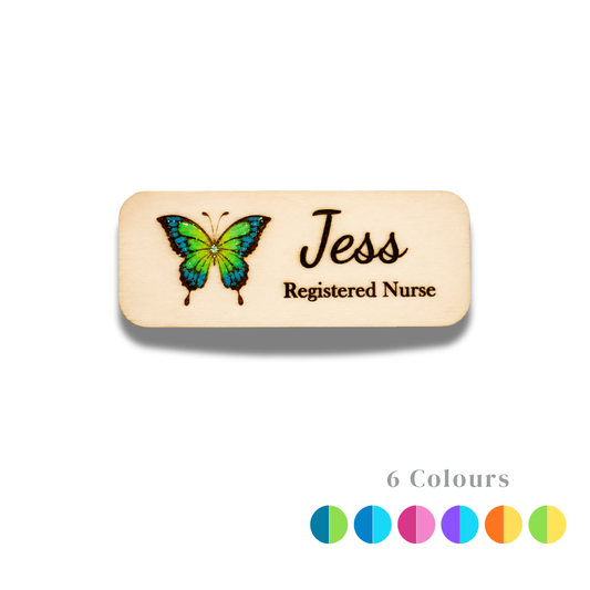 Personalized Butterfly Name Badge – Custom Wooden Name Tag for Nurses, Teachers & Staff