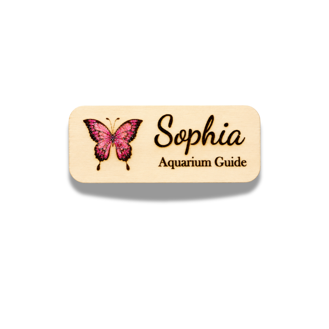 Personalized Butterfly Name Badge – Custom Wooden Name Tag for Nurses, Teachers & Staff