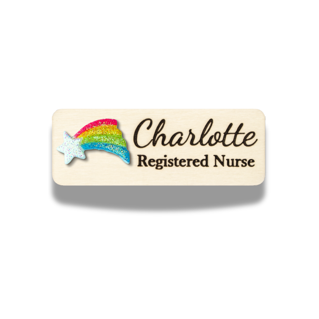 3D Glitter Rainbow Shooting Star Personalized Name Tag