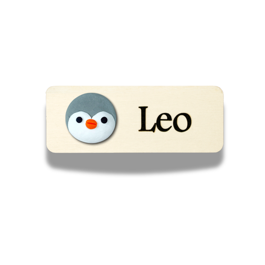 Handmade Grey Penguin Personalised Name Tag