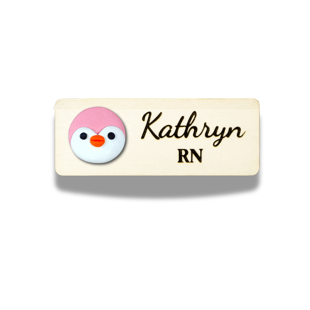 Handmade Grey Penguin Personalised Name Tag