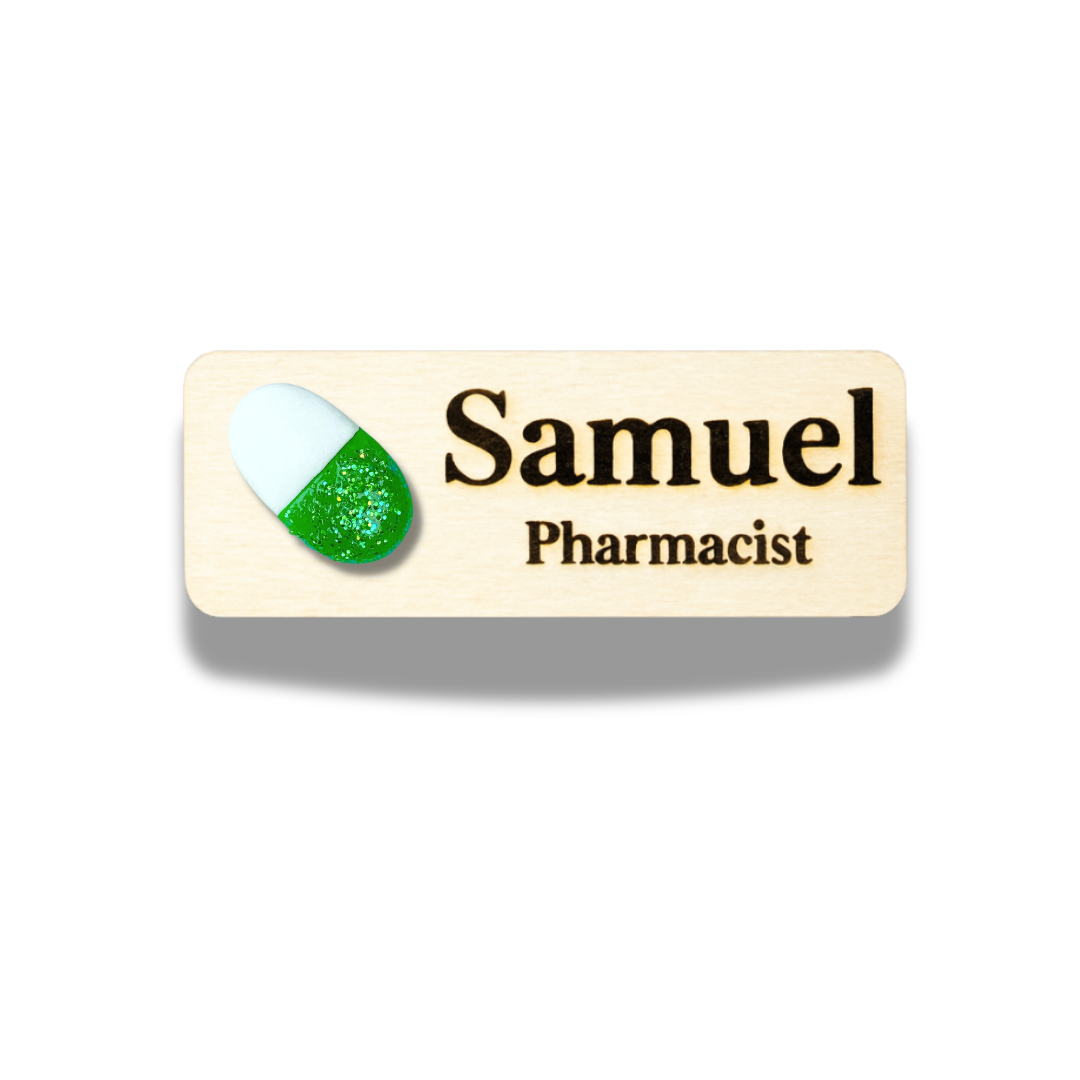 Handmade 3D Orange Pill Medical Personalised Name Tag