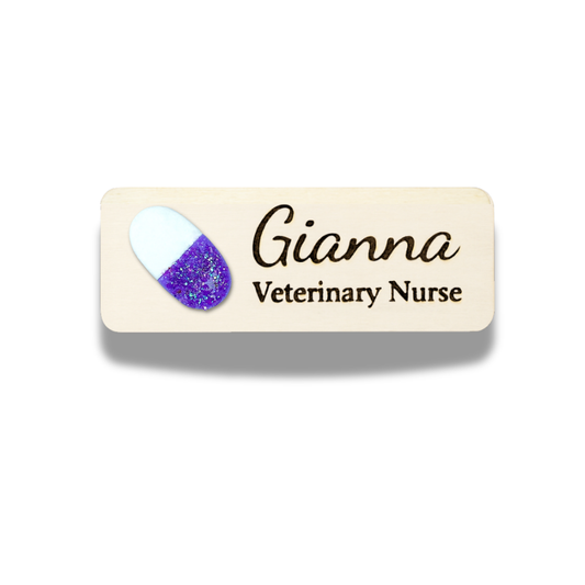 Handmade 3D Purple Pill Medical Personalised Name Tag