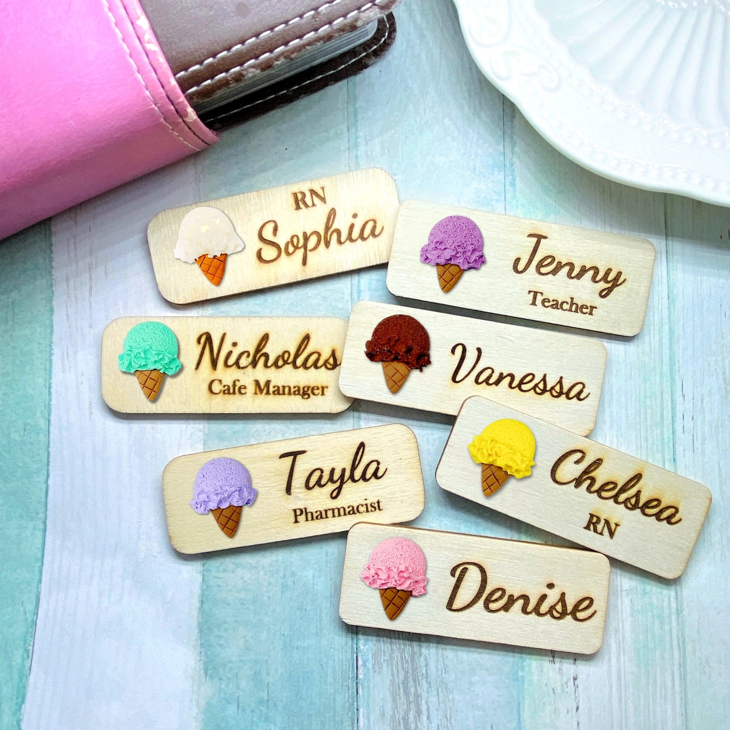 Handmade 3D Vanilla Ice Cream Personalised Name Tag