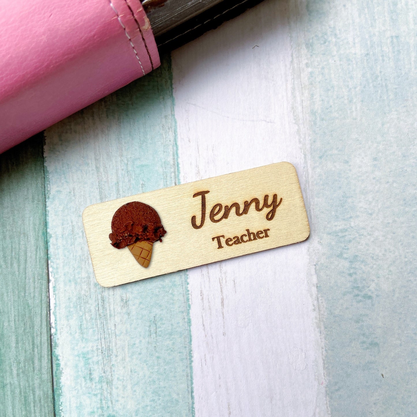 Handmade 3D Vanilla Ice Cream Personalised Name Tag
