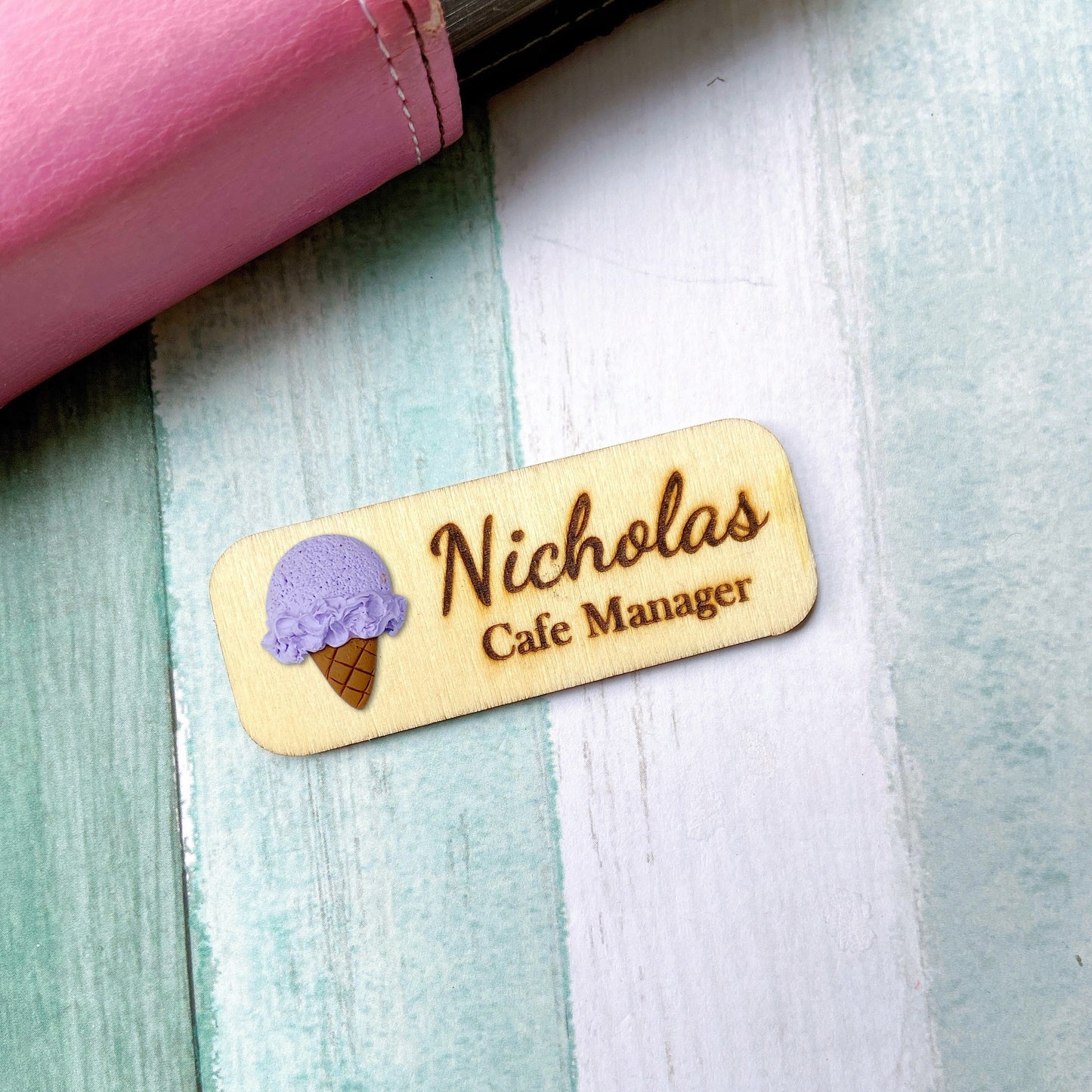 Handmade 3D Vanilla Ice Cream Personalised Name Tag