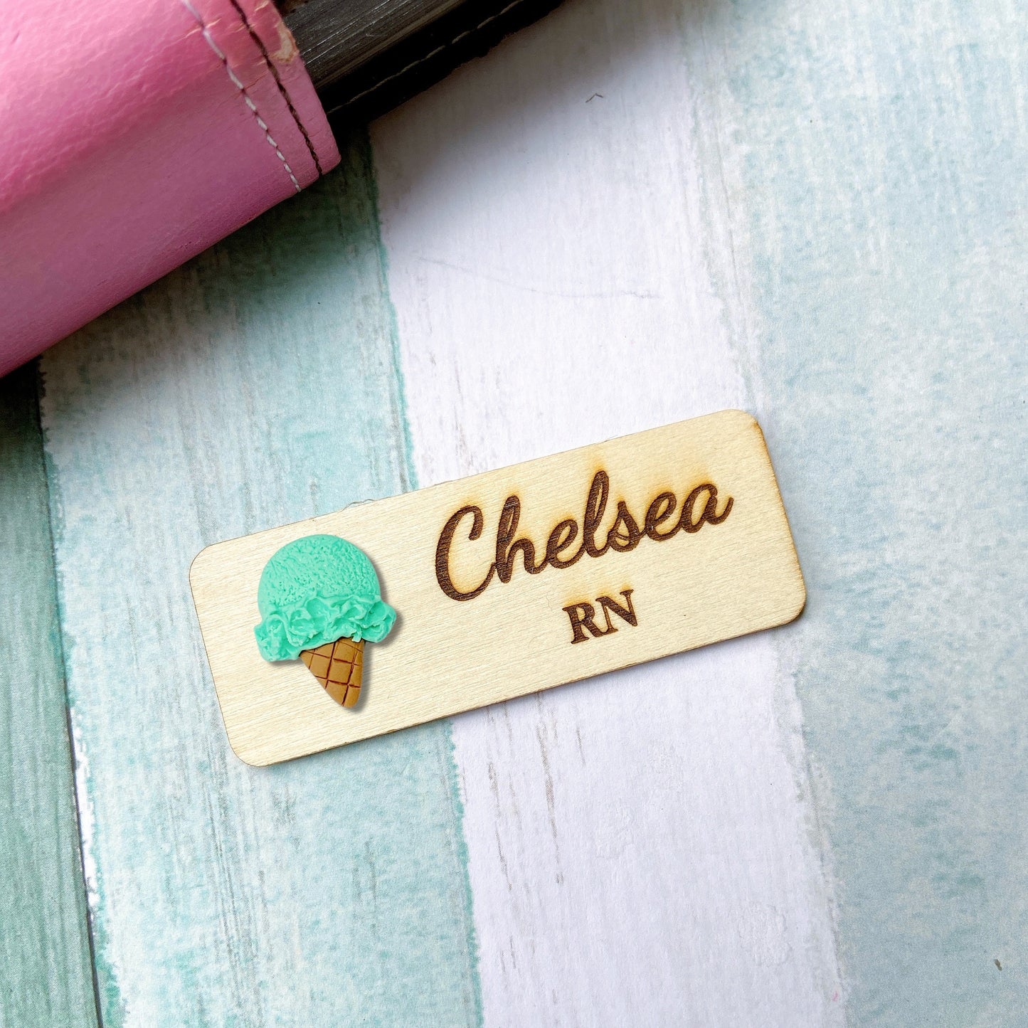 Handmade 3D Vanilla Ice Cream Personalised Name Tag