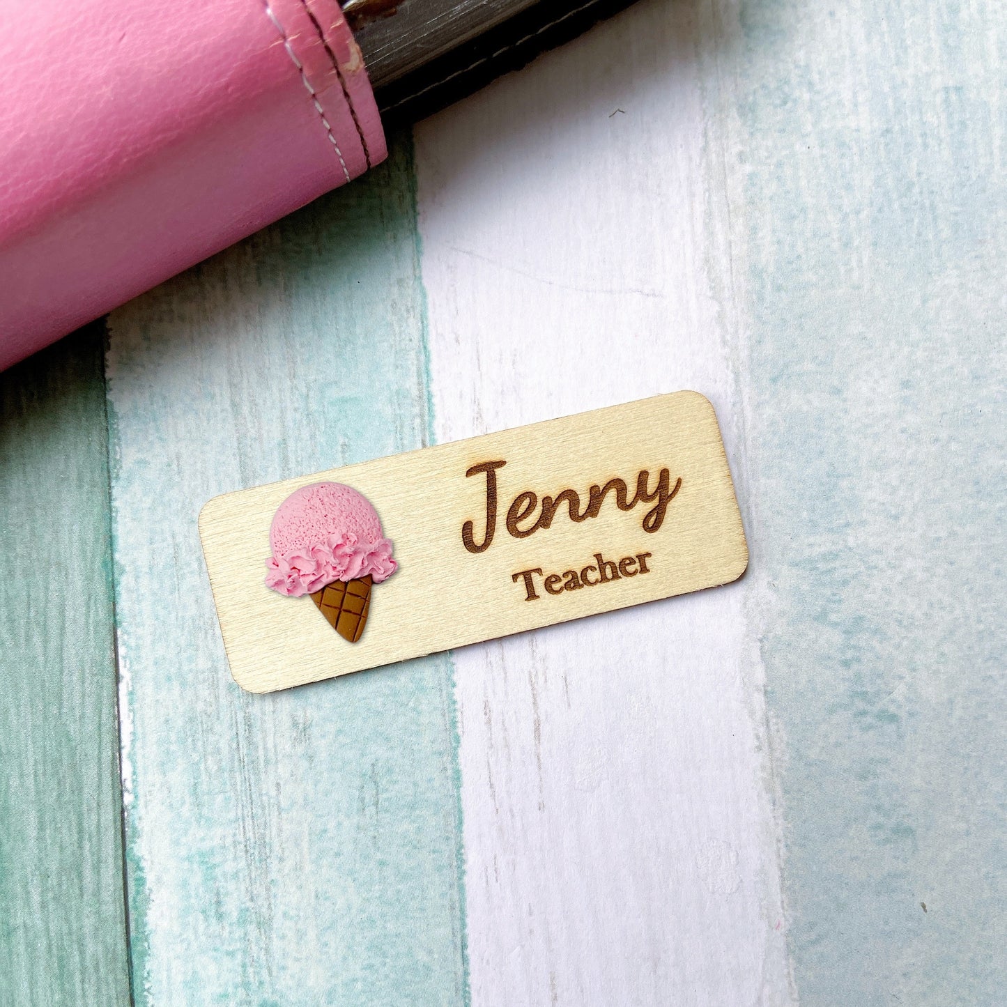 Handmade 3D Vanilla Ice Cream Personalised Name Tag