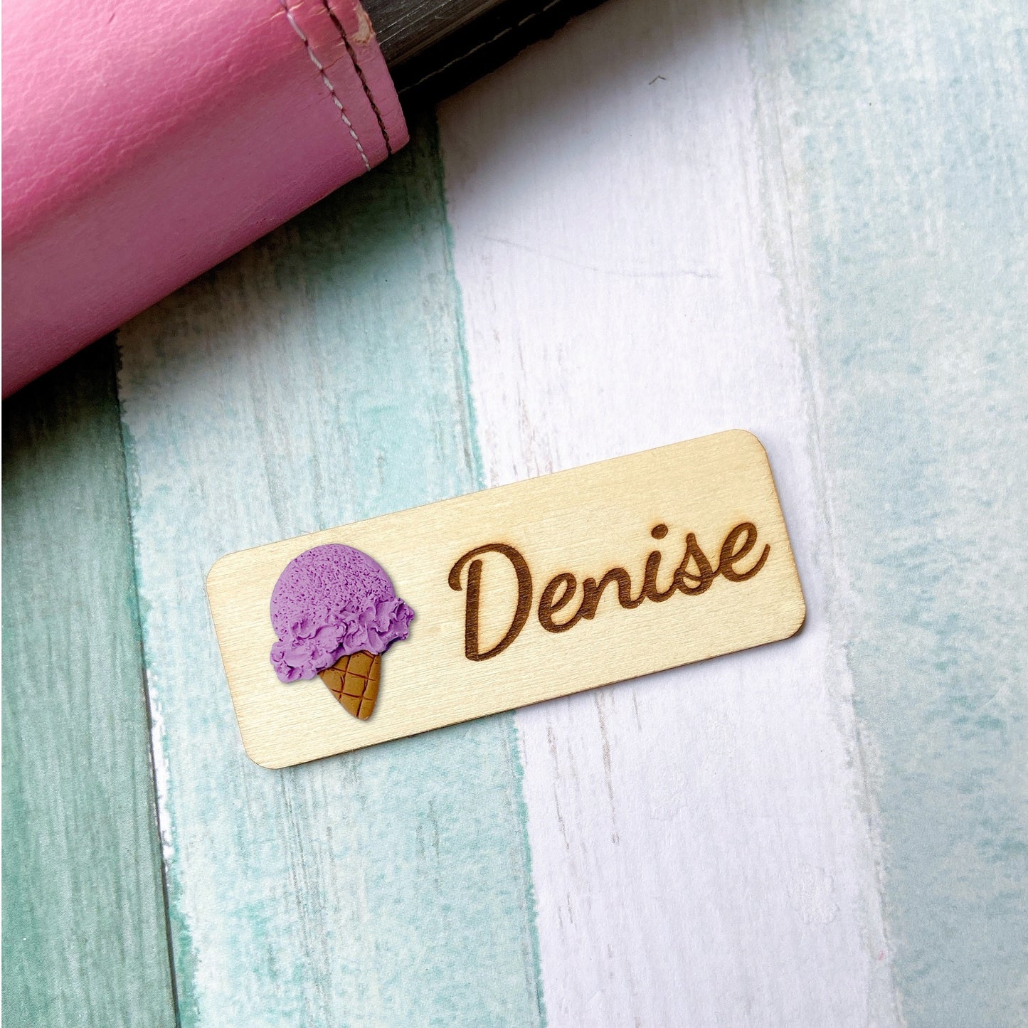 Handmade 3D Vanilla Ice Cream Personalised Name Tag
