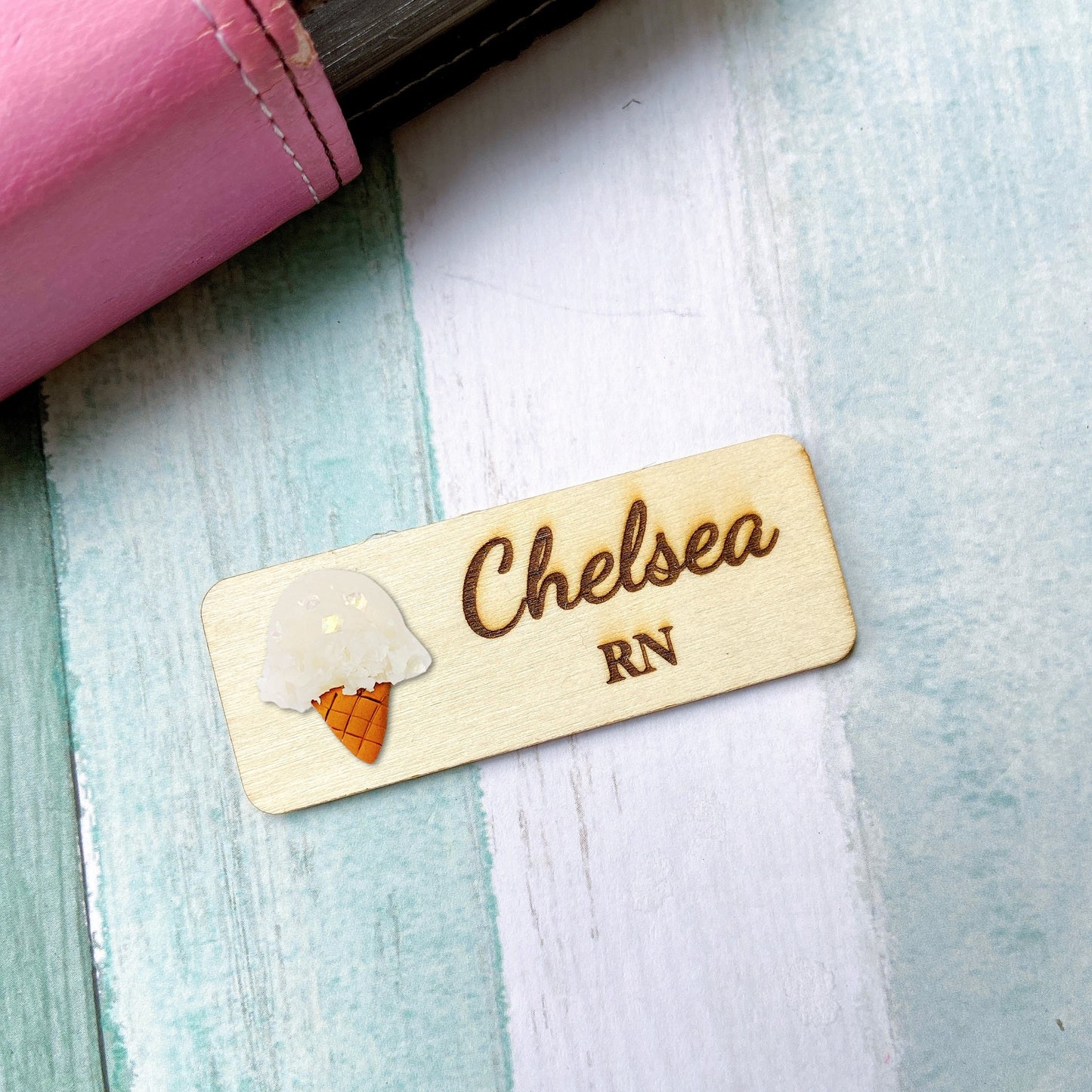 Handmade 3D Vanilla Ice Cream Personalised Name Tag