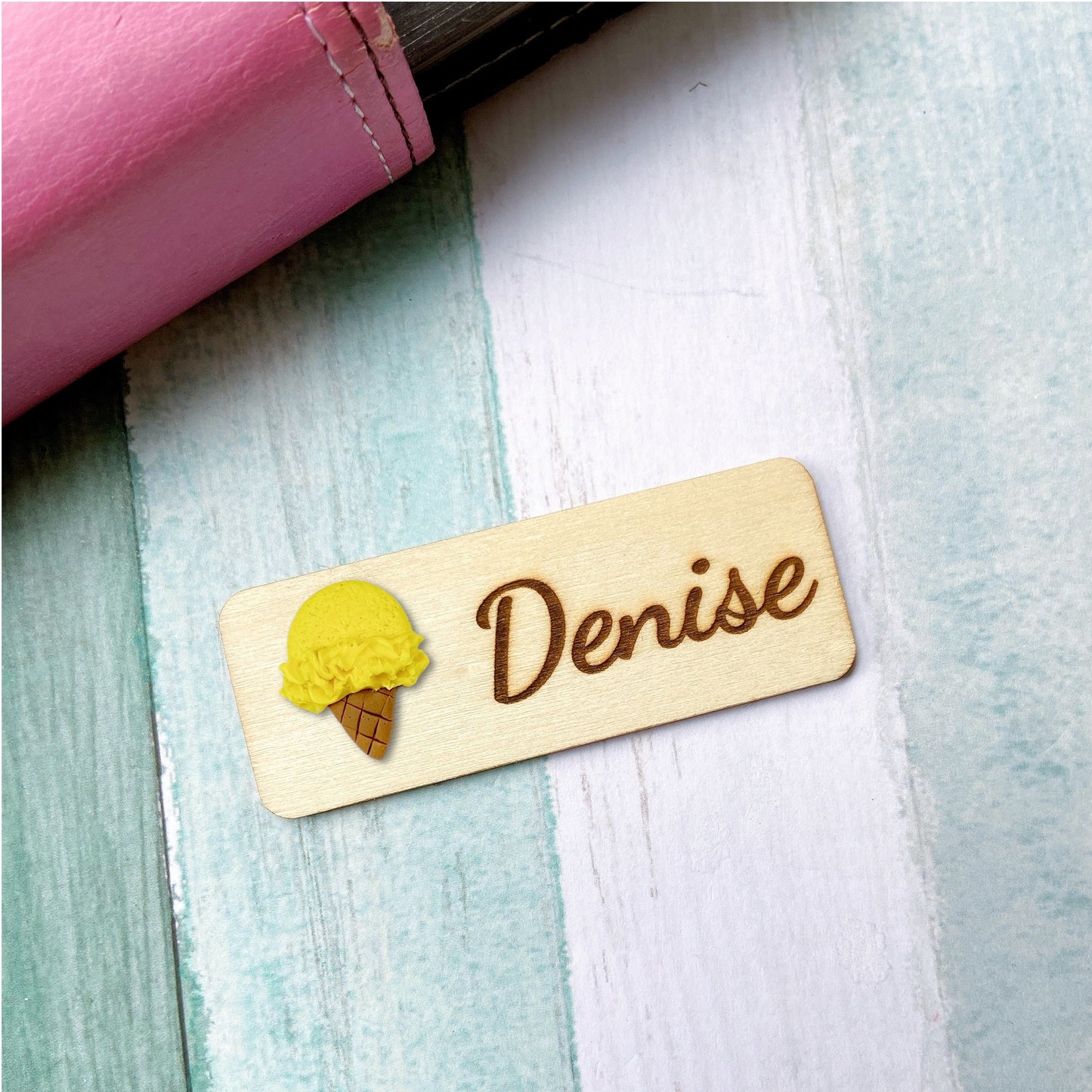 Handmade 3D Vanilla Ice Cream Personalised Name Tag