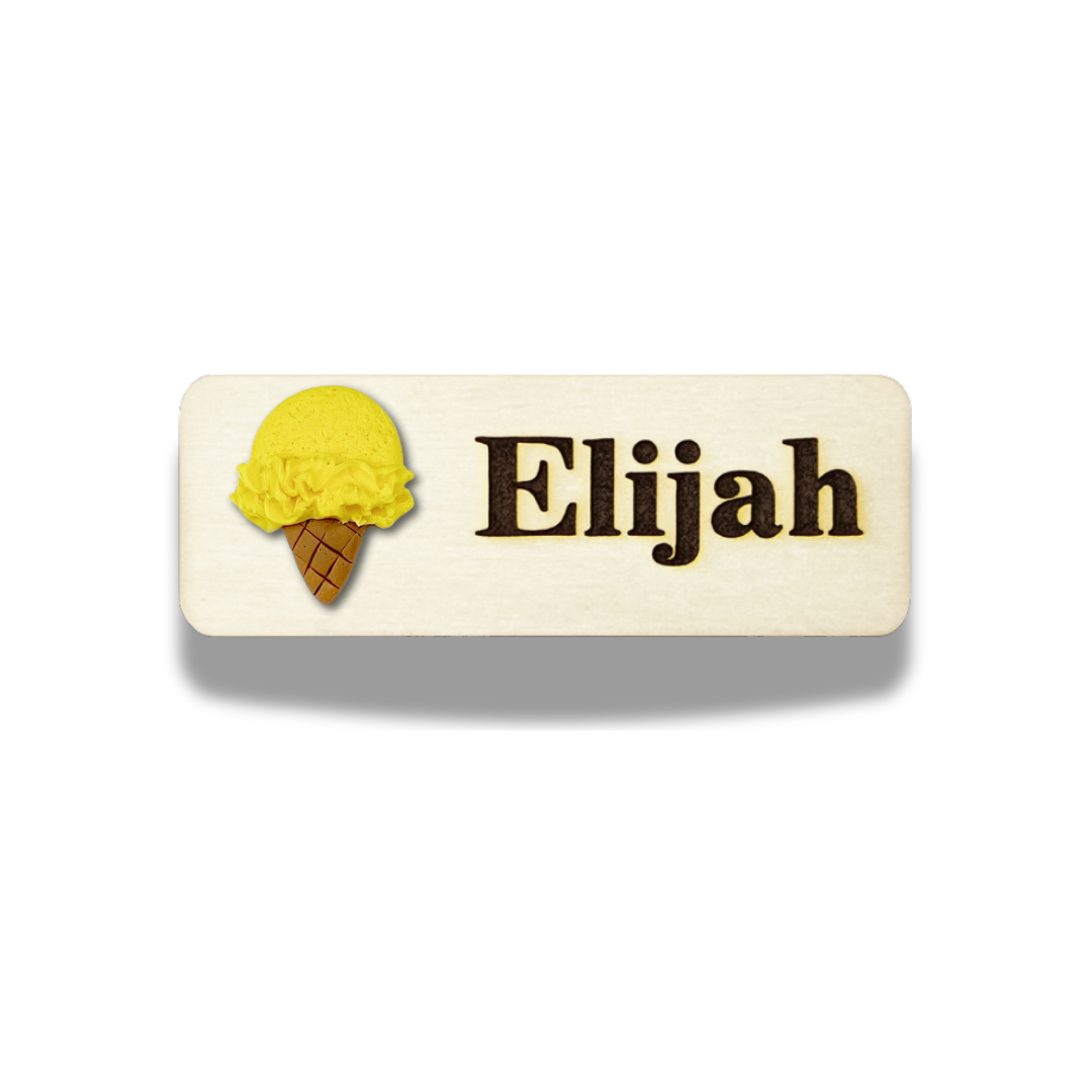Handmade 3D Vanilla Ice Cream Personalised Name Tag