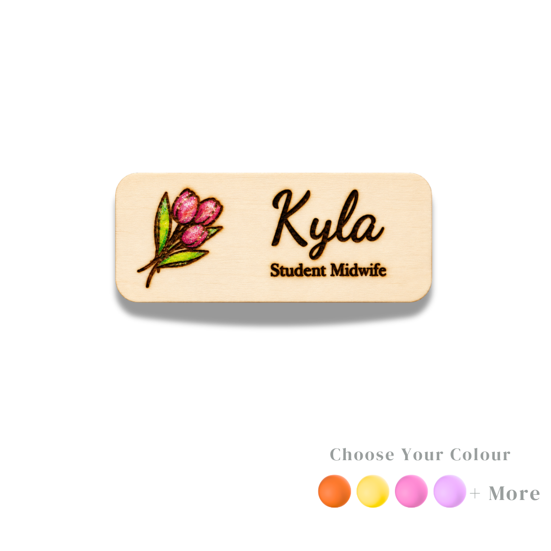 Glitter Tulip Engraved Hand-Painted  Personalised Name Tag