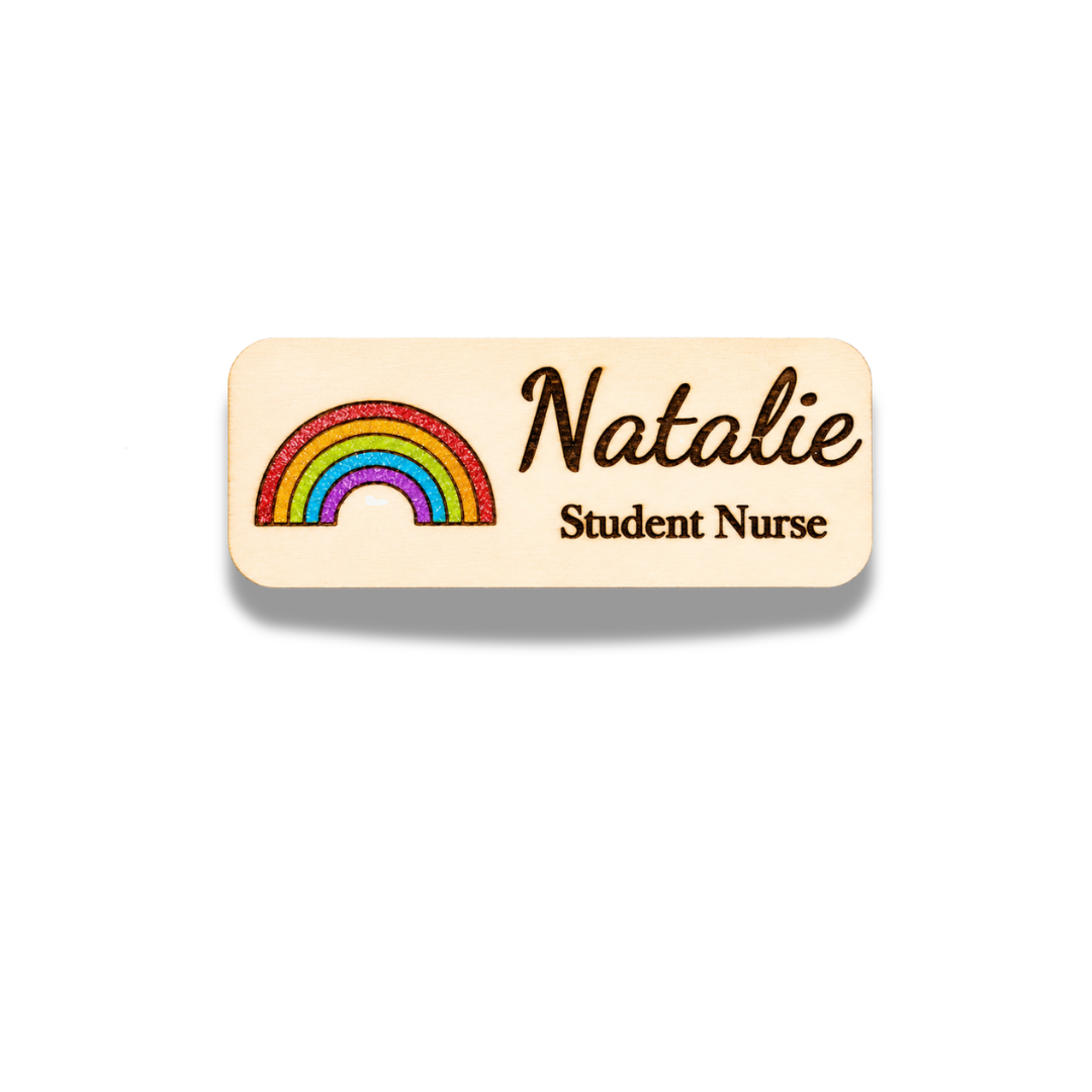 Glitter Rainbow Cloud Engraved Hand-Painted Personalised Name Tag