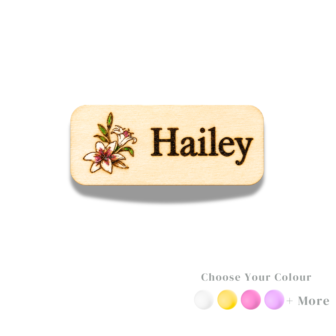 Glitter Lily Flower Engraved Hand-Painted Personalised Name Tag
