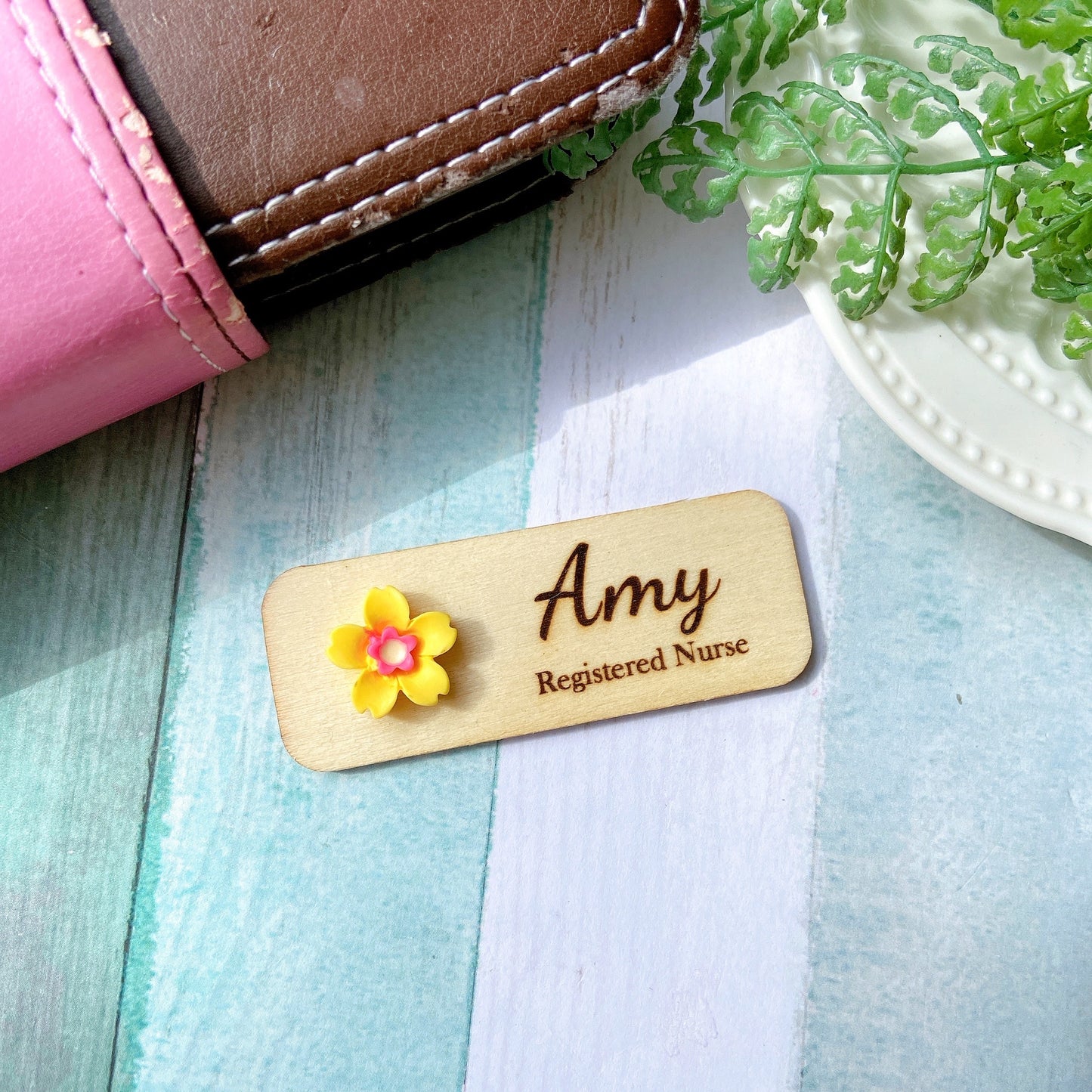 Mini 3D Yellow Cherry Blossoms Personalized Name Tag