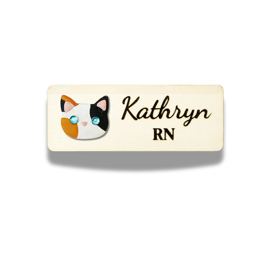 Handmade 3D Rhinestone Black and Brown Cat Head Personalised Name Tag