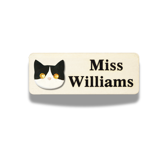 Handmade 3D Rhinestone Black Cat Head Personalised Name Tag