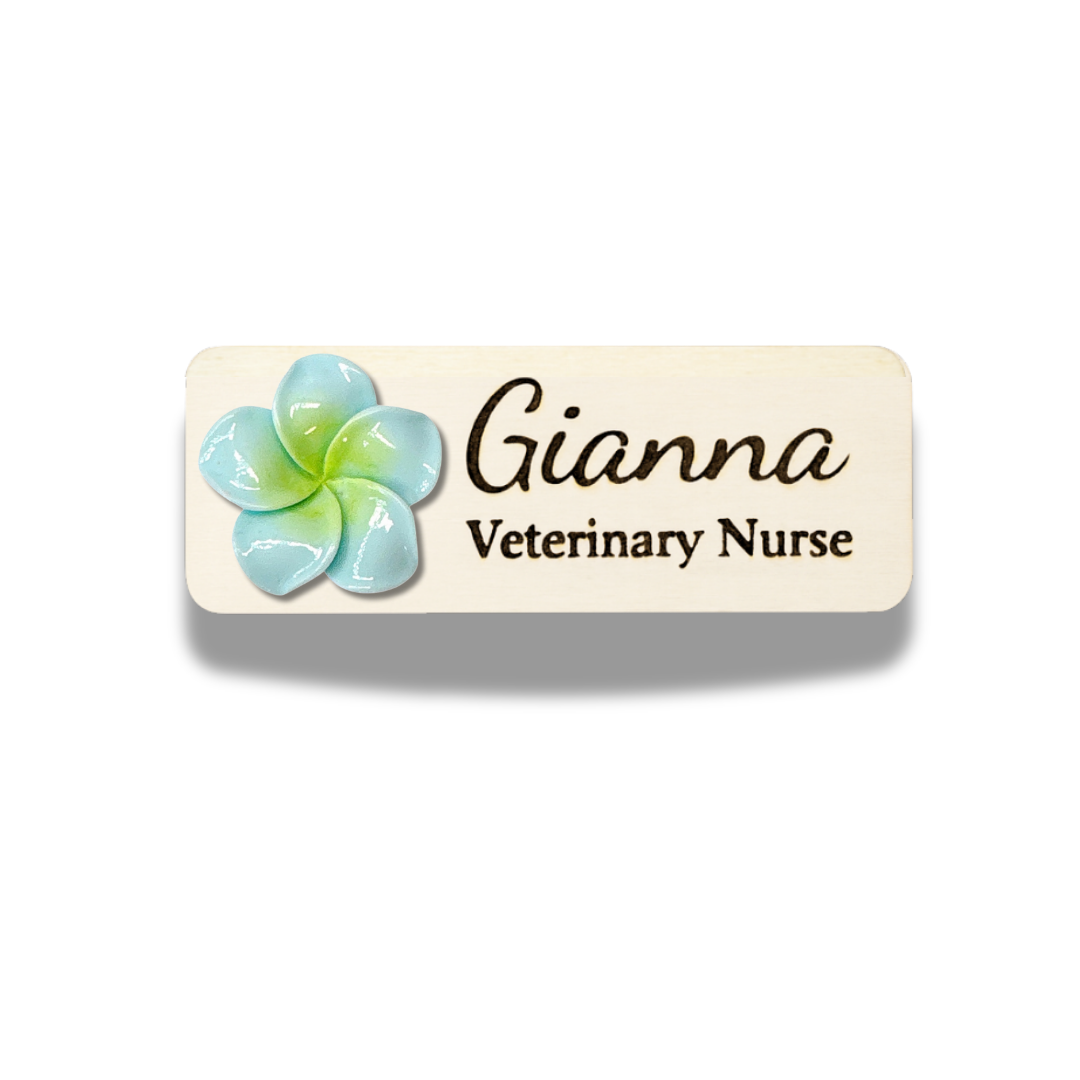 3D Blue Plumeria Rubra Personalised Name Tag