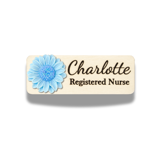 3D Glitter Blue Chrysanthemum Personalized Name Tag
