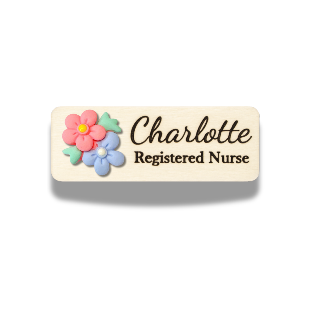 3D Blue and Pink Flower Bouquet Personalised Name Tag