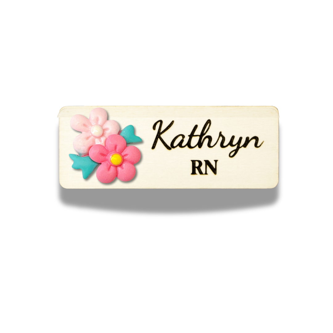 3D Blue and Pink Flower Bouquet Personalised Name Tag