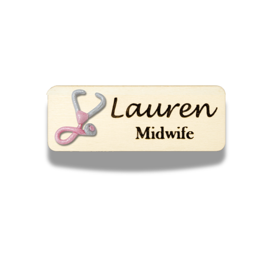Handmade 3D Pink Doctor Stethoscope Personalised Name Tag