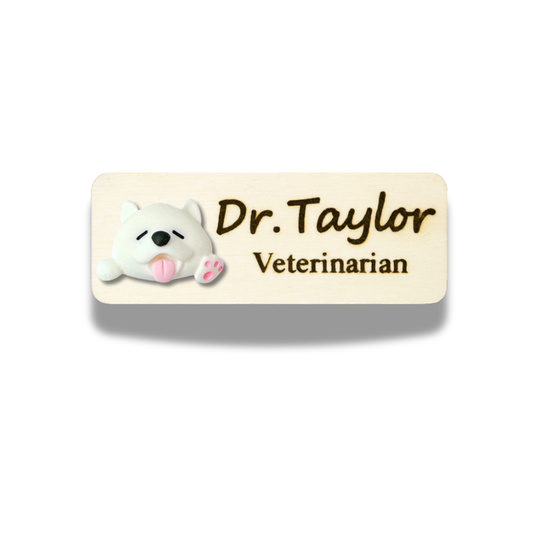3D White Dog Personalised Name Tag