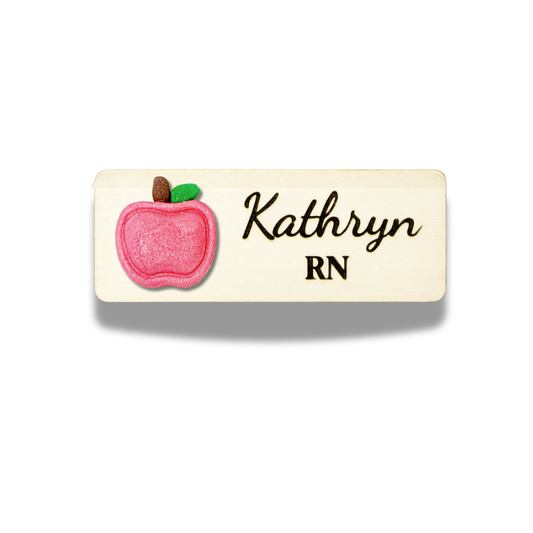 Handmade 3D Rose Pink Apple Teacher Personalised Name Tag