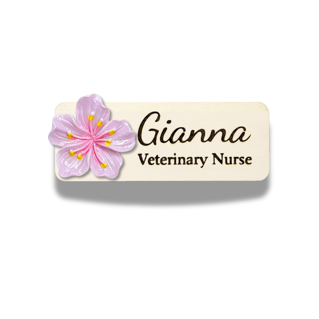 3D White Sakura Flower Personalized Name Tag