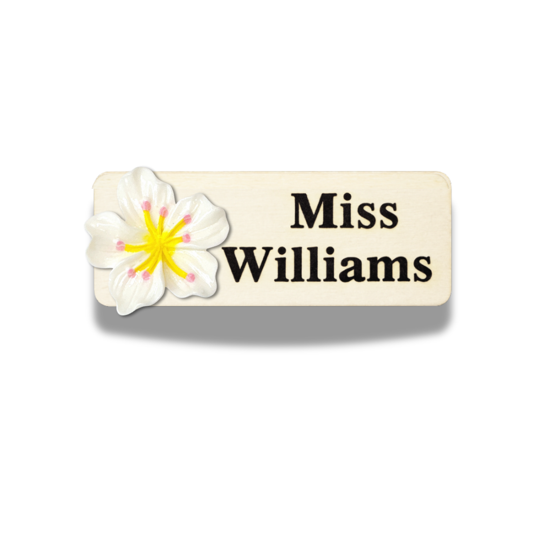 3D White Sakura Flower Personalized Name Tag