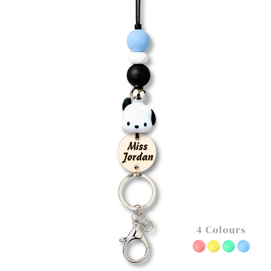 Cute PC Dog Personalized Name Teacher ID Key Lanyard