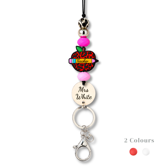 Leopard Print Apple Personalized Name Teacher ID Key Teacher Lanyard