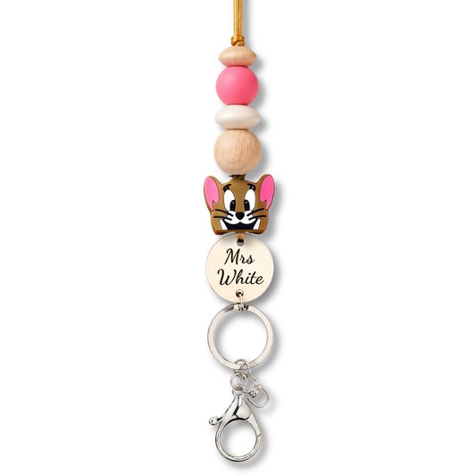 Tom and Jerry Inspired Cartoon Mouse Personalized Name Teacher ID Key Lanyard
