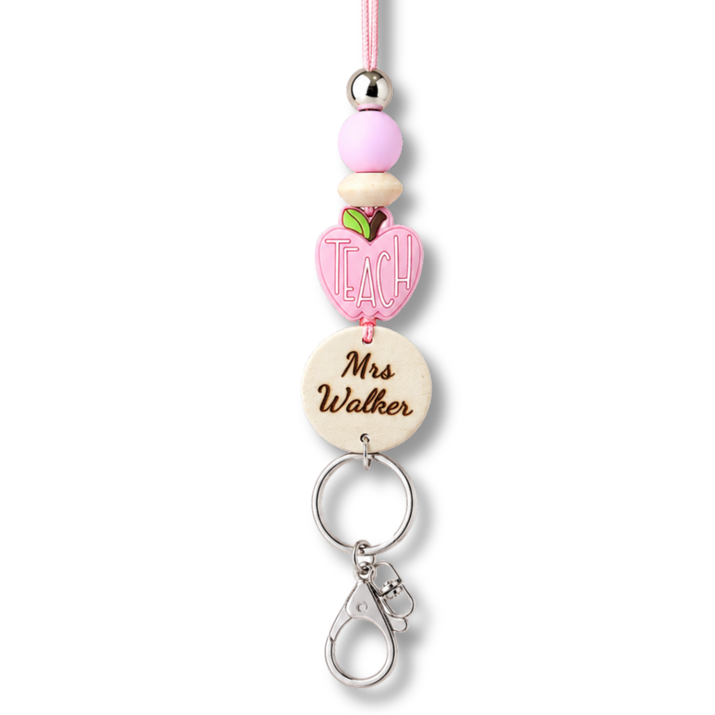 Red and Pink Apple Personalized Name Teacher ID Key Lanyard