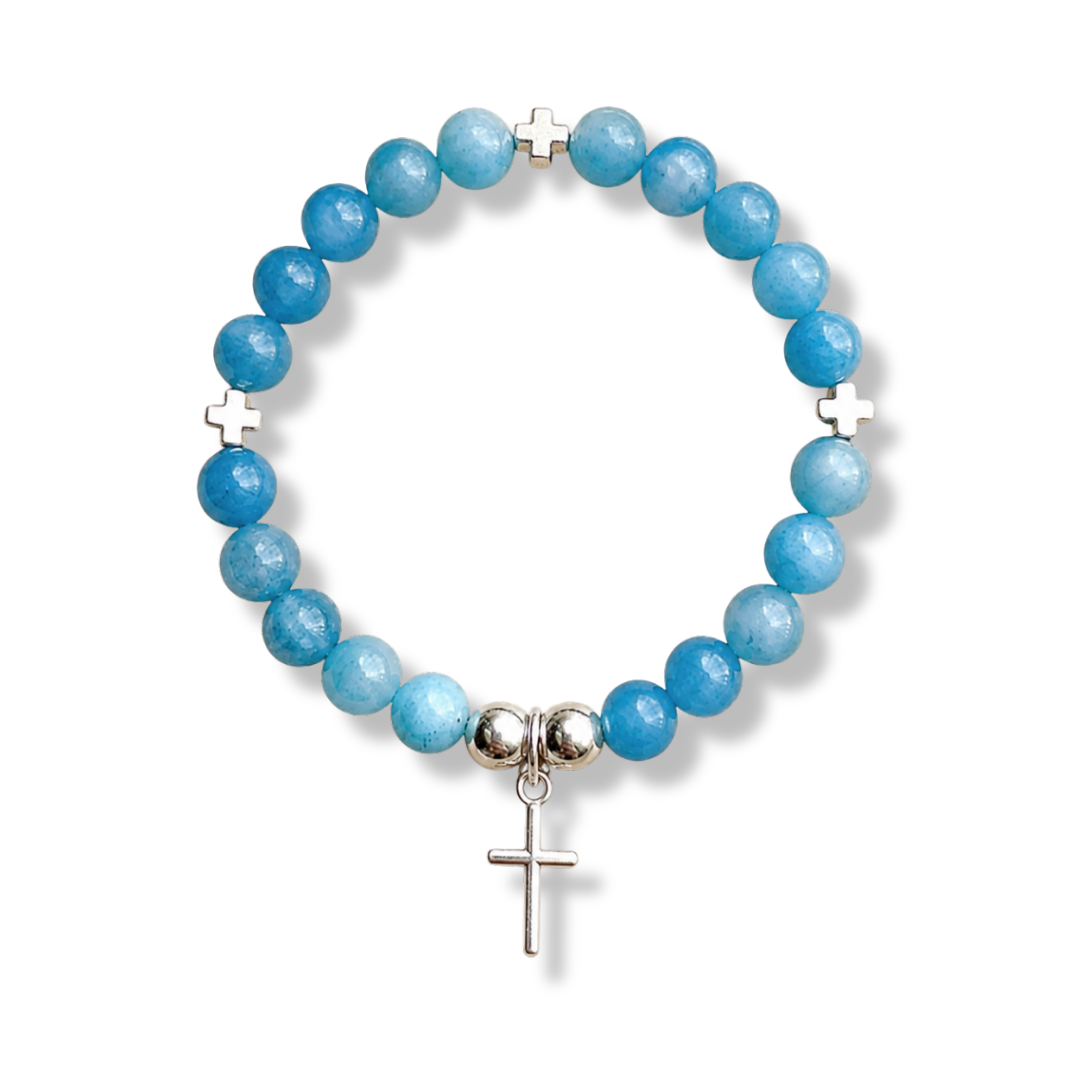 Ocean Grass Agate Faith & Calm Gemstone Cross Bracelet