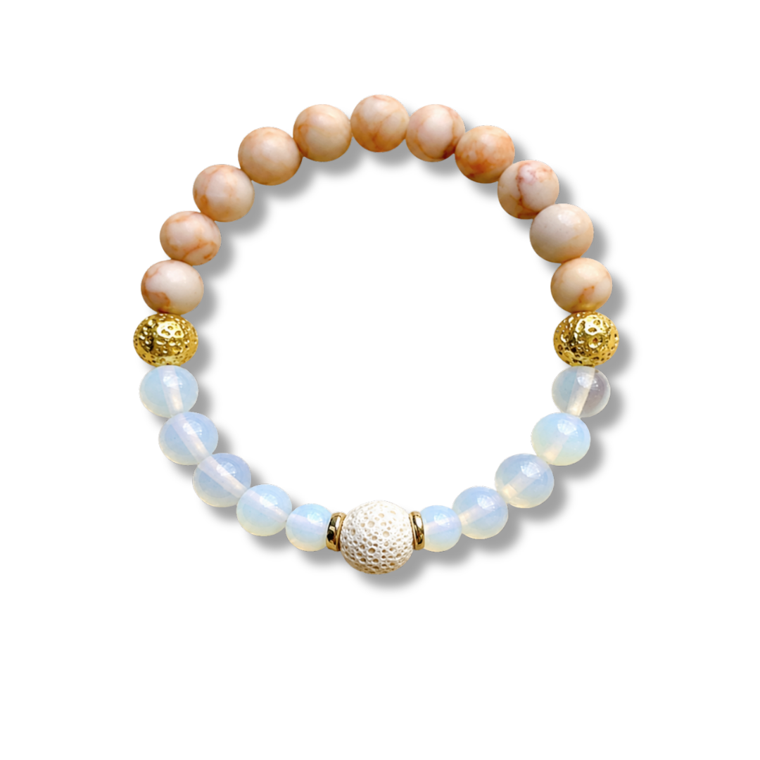 Netstone Jasper Natural Stone and Opalite Bracelet with Lava Bead – Calming & Diffuser Design