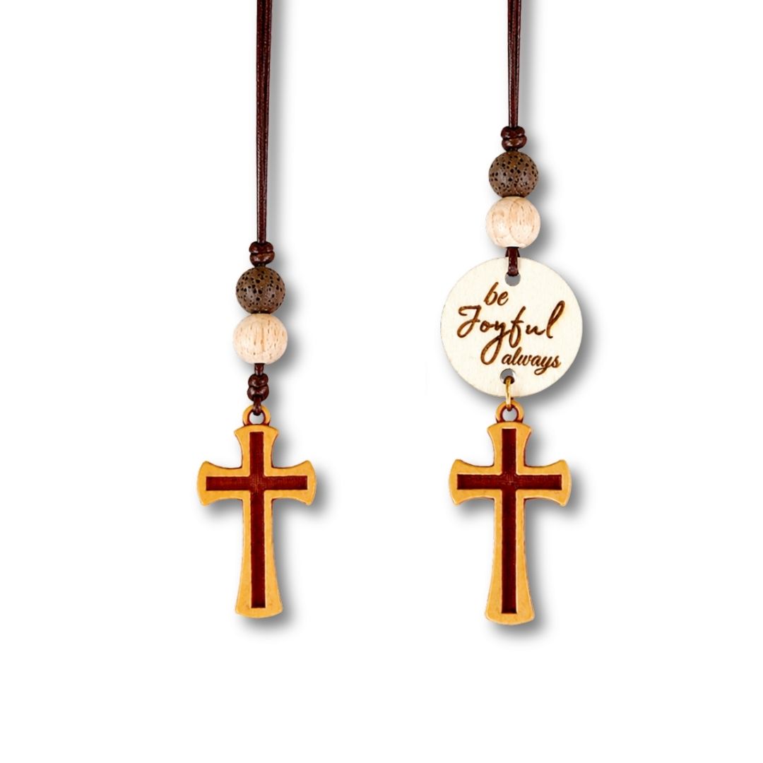 Simple Wooden Cross with Essential Oil beads & Scripture Tag