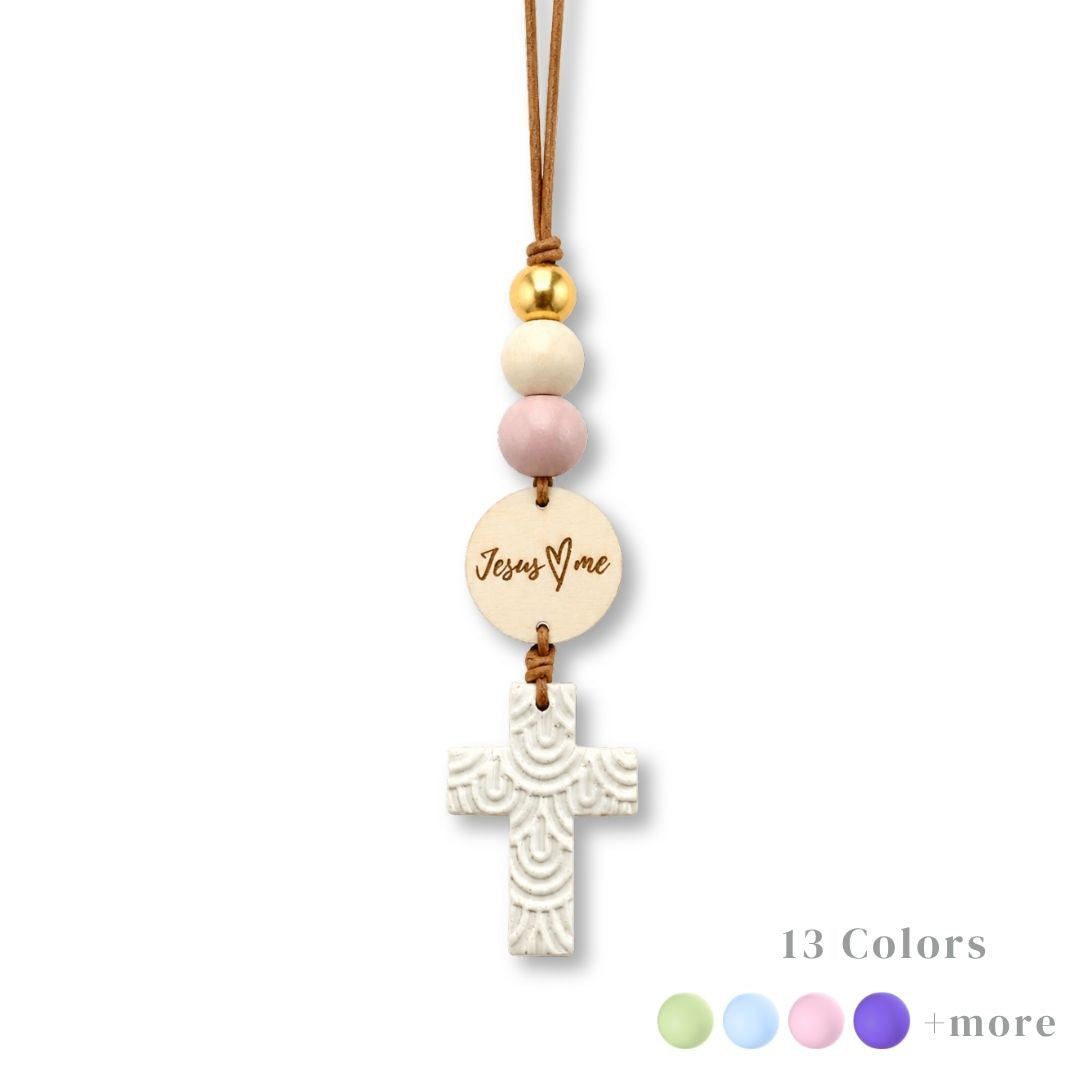 Large Handcraft Cross Charm with Polymer Clay Beaded and Scripture Tag