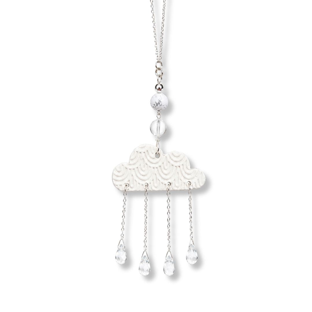 Cloud and Crystal Raindrop with White Turquoise Stone Car Charm