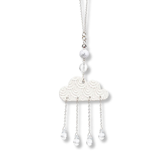 Cloud and Crystal Raindrop with White Turquoise Stone Car Charm