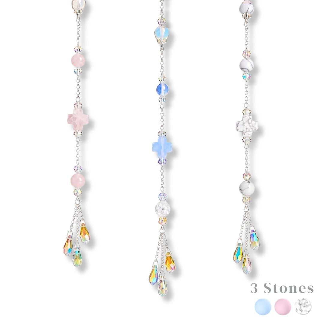 Crystal Car Charm Suncatcher | Rearview Mirror Hanging Ornament | Rainbow Prism Beaded Decoration