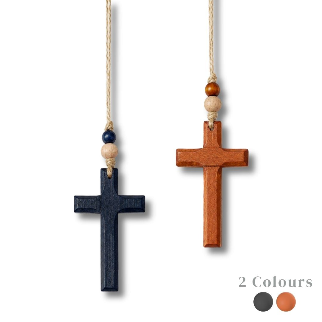 Large Cross in Black or Varnished wood Essential Oil Diffuser Hanging Car Charm