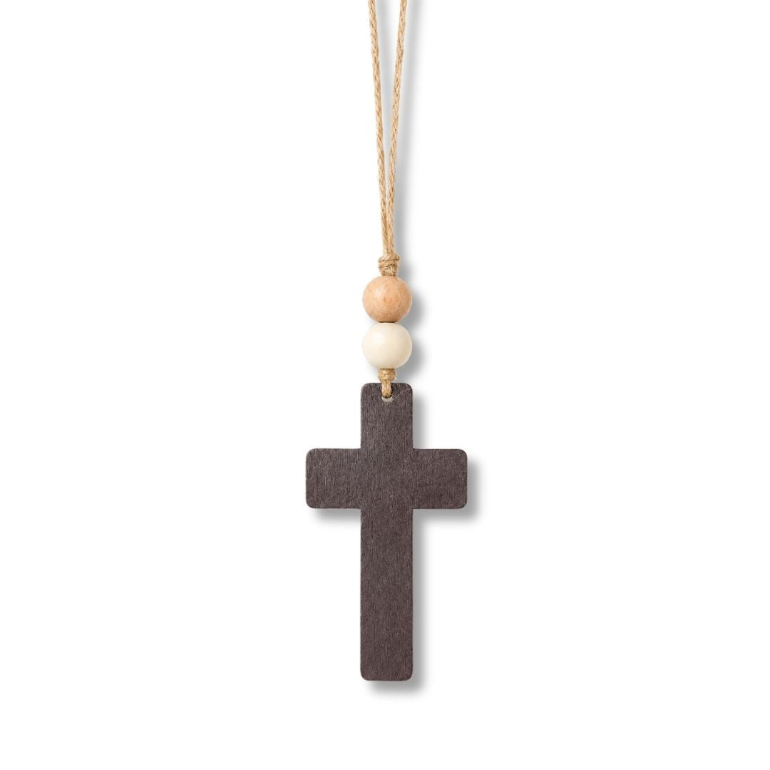 Large Wooden Cross Essential Oil Car Rear Mirror Hanging Charm