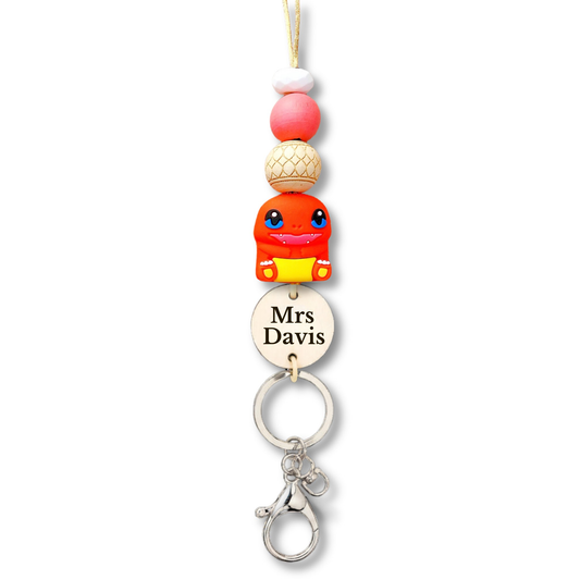 Pokemon Charmander Inspired Personalized Name Teacher ID Key Lanyard