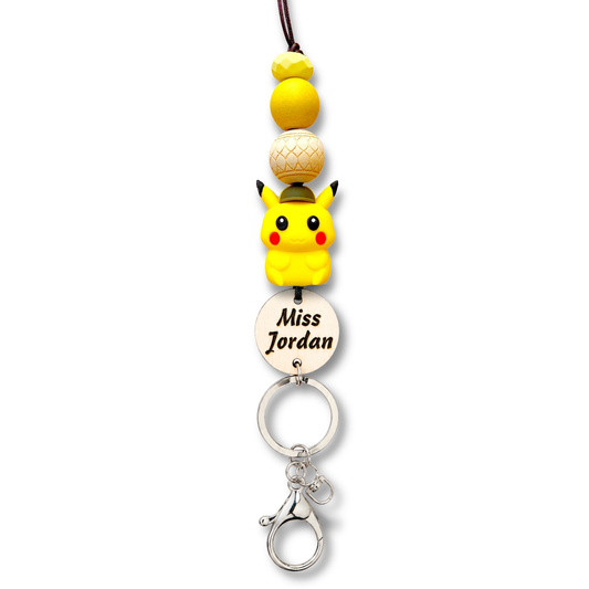 Pokemon Pikachu Inspired  Personalized Name Teacher ID Key Lanyard